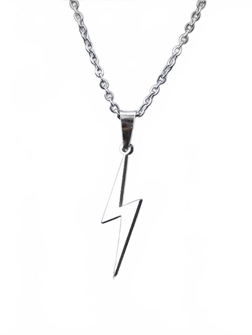 New -Sleek & Fabulous -Stainless Steel Lightning Bolt Pendant Necklace